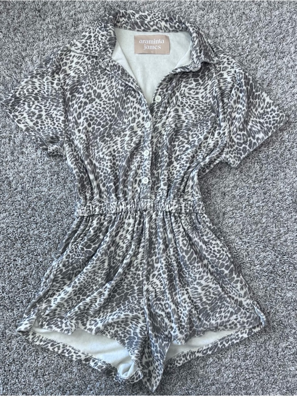 Araminta James Gray Leopard terrycloth one piece romper jumper with shorts